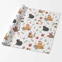 Papel De Regalo Feliz Navidad Gatos Patrón Regalo