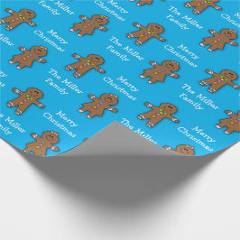 Papel De Regalo Feliz Navidad Gingerbread Man Blue Personalizado