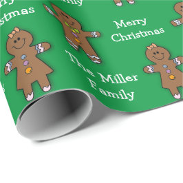 Papel De Regalo Feliz Navidad Gingerbread Man Green Personalizado