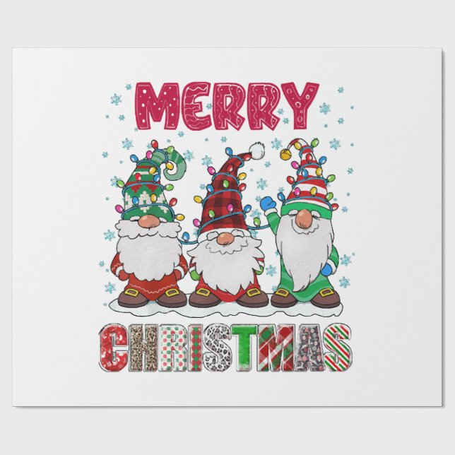 Papel De Regalo Feliz Navidad Gnome Family Divertido Árbol de Navi (Superficie plana)