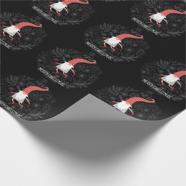 Papel De Regalo Feliz Navidad Gnome Festividad Roja Y Negra (Esquina)