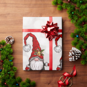 Papel De Regalo Feliz Navidad, Gnomos Rojos con Bokeh Brillante