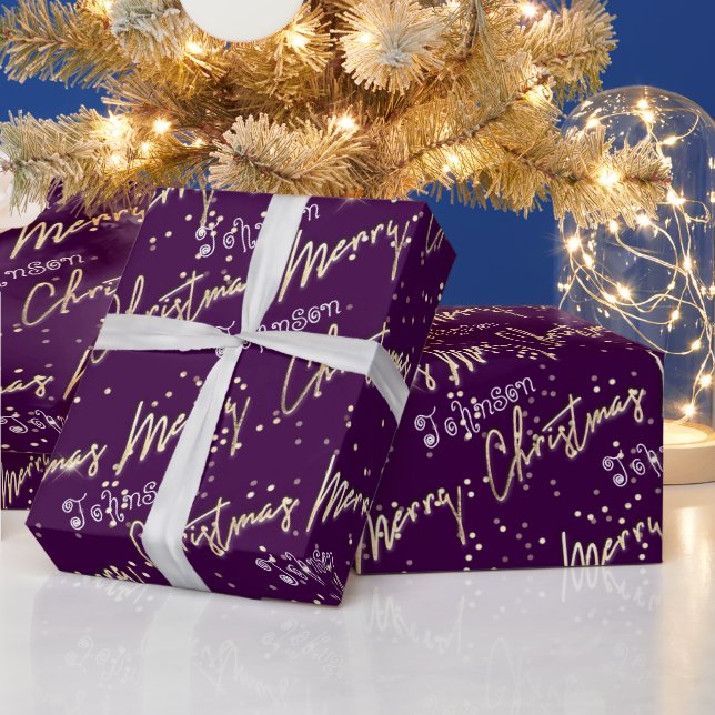Papel De Regalo Feliz Navidad Golden Script de Name Purple (Vacaciones)
