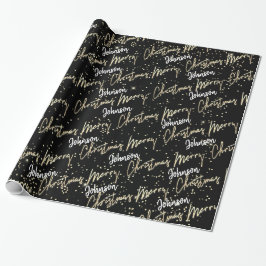 Papel De Regalo Feliz Navidad Golden Script de Nombre BlackWhite
