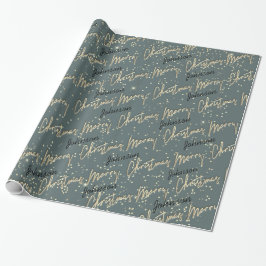 Papel De Regalo Feliz Navidad Golden Script Nombre Negro Gris