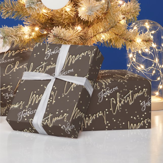 Papel De Regalo Feliz Navidad Golden Script Nombre Royal Brown (Vacaciones)