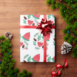 Papel De Regalo Feliz Navidad Gorra De Invierno Y Pineconas