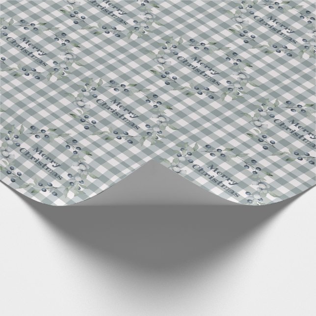 Papel De Regalo Feliz Navidad Green Plaid Wreath Búfalo Check (Esquina)