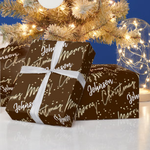 Papel De Regalo Feliz Navidad Guión de oro de nombre chocolate