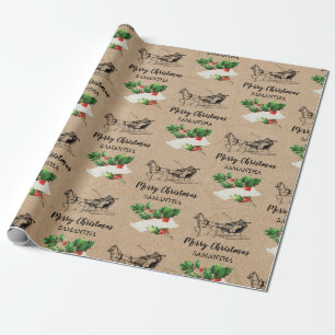 Papel De Regalo Feliz Navidad Holly Berries Winter Kraft Brown