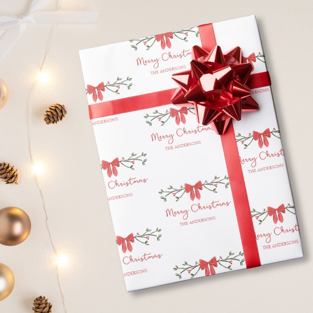 Papel De Regalo Feliz Navidad | Holly y Red Bow | Personalizado (Subido por el creador)