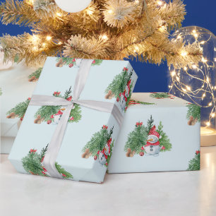 Papel De Regalo Feliz Navidad, hombre de nieve, ardilla, cardenal