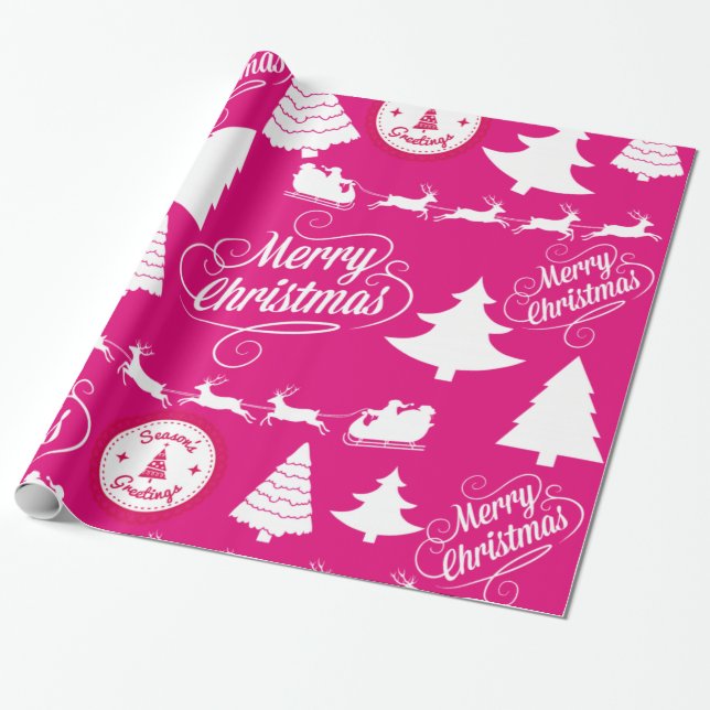 Papel De Regalo Feliz Navidad Hot Pink Holiday Diseño (Desenrollado)