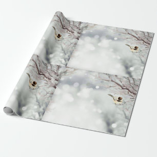 Papel De Regalo Feliz Navidad Invierno Frost Bird Tradicional