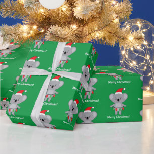 Papel De Regalo Feliz Navidad Koala Bear con luces