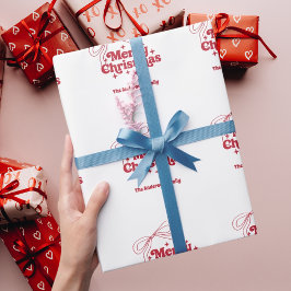 Papel De Regalo Feliz Navidad lazo dibujado a mano retro rojo