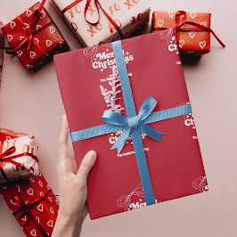 Papel De Regalo Feliz Navidad lazo dibujado a mano rojo retro