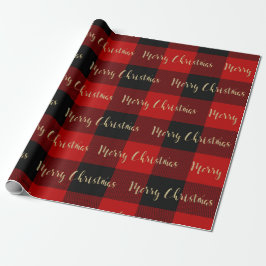 Papel De Regalo Feliz Navidad Letra Dorada Cuadro Rojo Búfalo