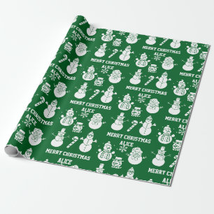Papel De Regalo Feliz Navidad Lindo Muñeco de Nieve Nombre Xmas Ve