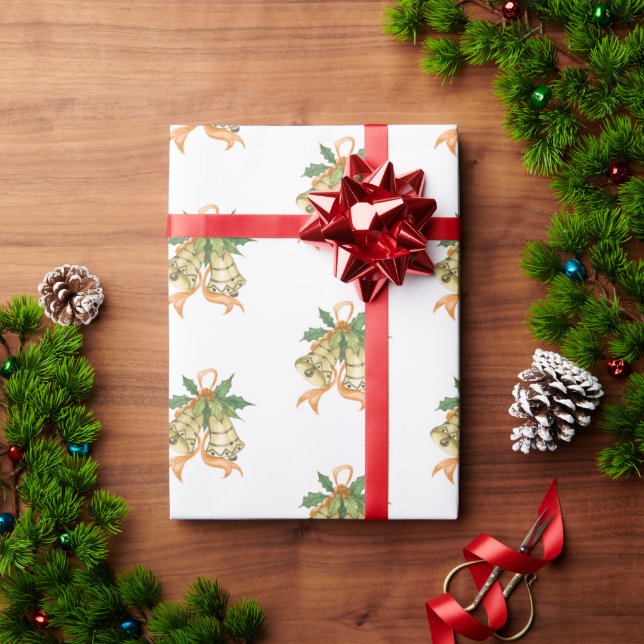 Papel De Regalo Feliz Navidad, lindo Naranja amarillo verde campan (Regalo de vacaciones)