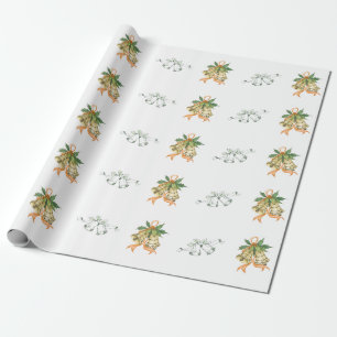 Papel De Regalo Feliz Navidad, lindo Naranja amarillo verde campan