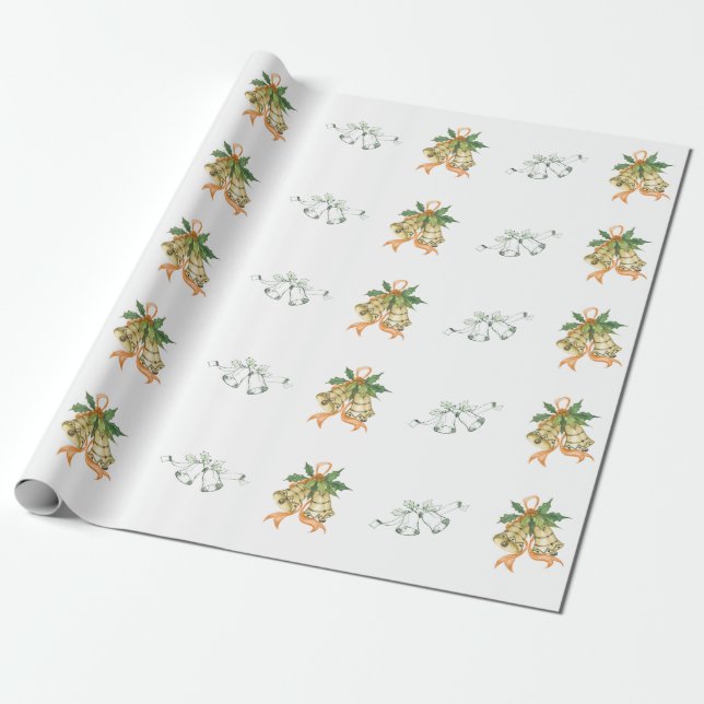 Papel De Regalo Feliz Navidad, lindo Naranja amarillo verde campan (Desenrollado)