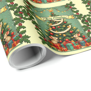 Papel De Regalo Feliz Navidad Lindos Ratones Felices Árbol Victori