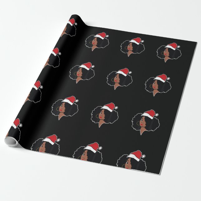Papel De Regalo Feliz Navidad Melanina negro afroamericano San (Desenrollado)