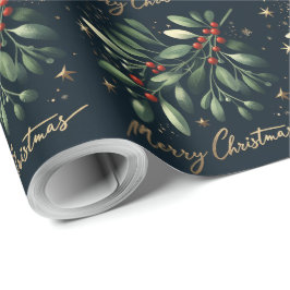 Papel De Regalo Feliz Navidad Mistletoe Wreath