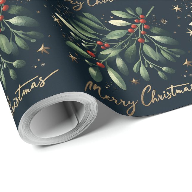 Papel De Regalo Feliz Navidad Mistletoe Wreath (Esquina del rollo)