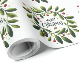 Papel De Regalo Feliz Navidad Mistletoe Wreath