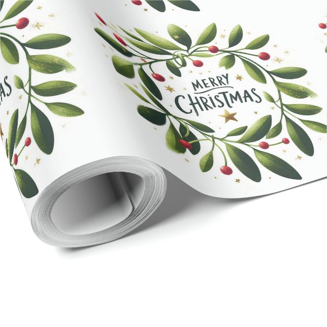 Papel De Regalo Feliz Navidad Mistletoe Wreath (Esquina del rollo)