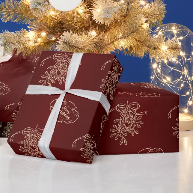 Papel De Regalo Feliz Navidad Mistletografía caligrafía rojo (Vacaciones)