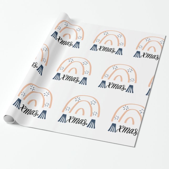 Papel De Regalo Feliz Navidad Navidad Boho Regalo arcoiris (Desenrollado)