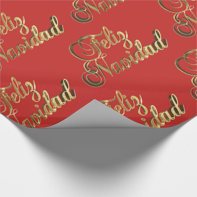 Papel De Regalo Feliz Navidad Navidades españoles rojos y dorados (Esquina)