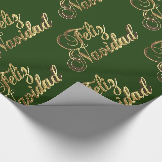 Papel De Regalo Feliz Navidad, Navidades españoles verdes y dorado (Esquina)
