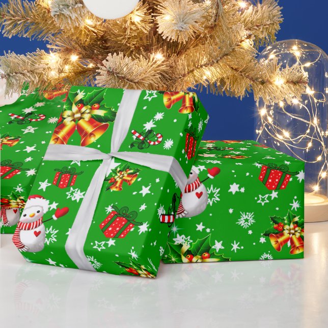 Papel De Regalo Feliz Navidad Navidades Snowman Bells Estrella Ver (Vacaciones)