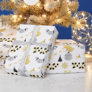 Papel De Regalo Feliz Navidad Negro, oro con renos, Bell WH