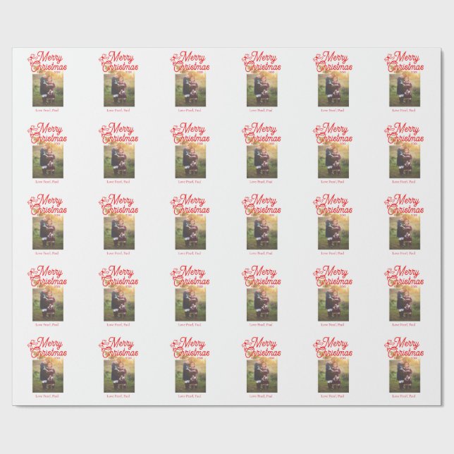 Papel De Regalo Feliz Navidad, niños del arco rojo foto moderna el (Superficie plana)