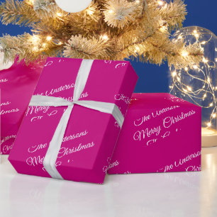 Papel De Regalo Feliz Navidad, nombres, escritura blanca en Fuchsi