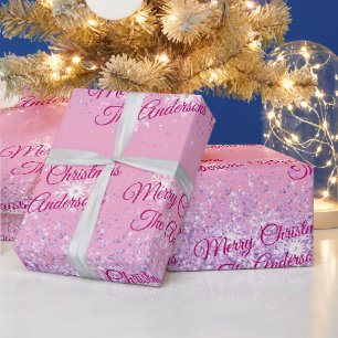 Papel De Regalo Feliz Navidad, Nombres, Letra Fuchsia, Brillo