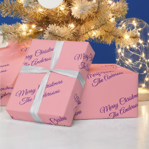 Papel De Regalo Feliz Navidad, Nombres, Letra Morada sobre Melocot