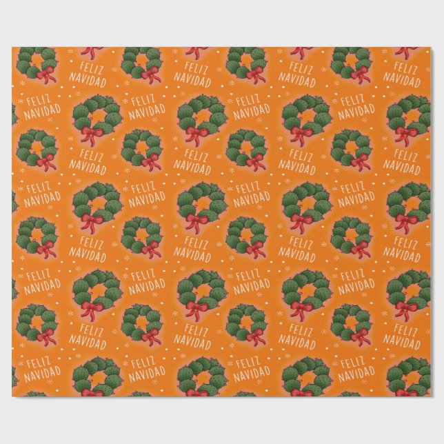 Papel De Regalo Feliz Navidad Nopal Wreath Wrapping Paper (Superficie plana)