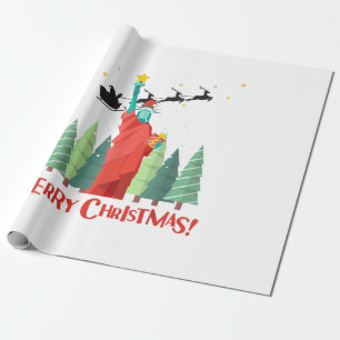 Papel De Regalo Feliz Navidad Nueva York Santa Claus Estatua De Li