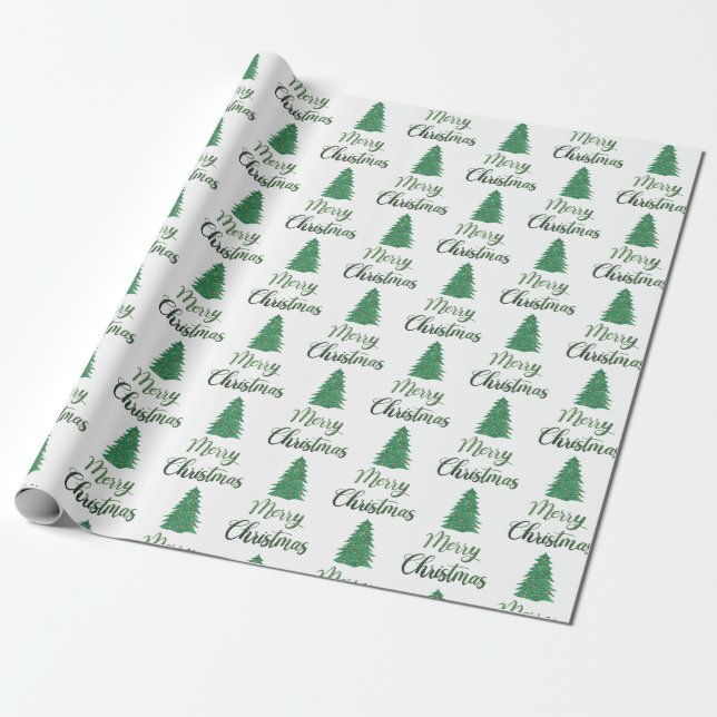 Papel De Regalo Feliz navidad - ornamentos purpurinas verdes (Desenrollado)