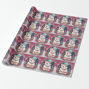Papel De Regalo Feliz Navidad oso polar blanco