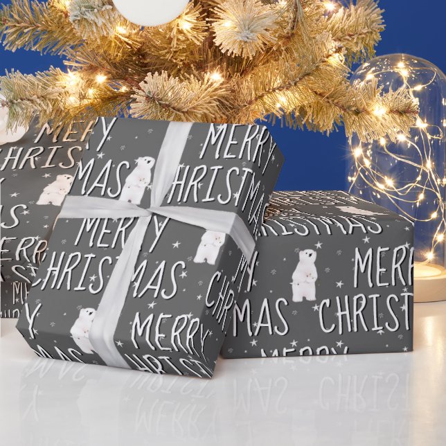 Papel De Regalo Feliz Navidad, oso polar en las estrellas (Vacaciones)