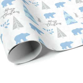 Papel De Regalo Feliz Navidad osos polares árboles invierno blanco