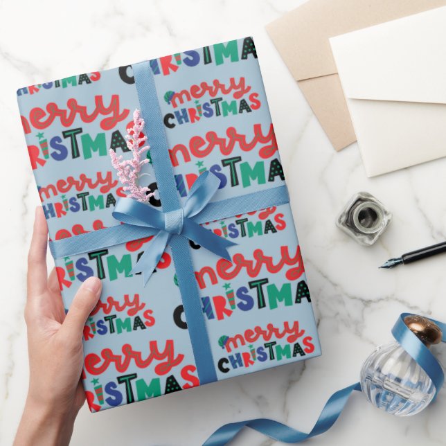 Papel De Regalo Feliz Navidad Para Festividades Presenta Azul Sin  (Regalar)