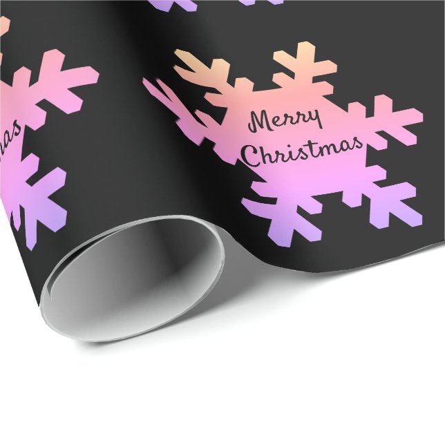 Papel De Regalo Feliz Navidad Patrón de copos de nieve Ombre Negro (Esquina del rollo)